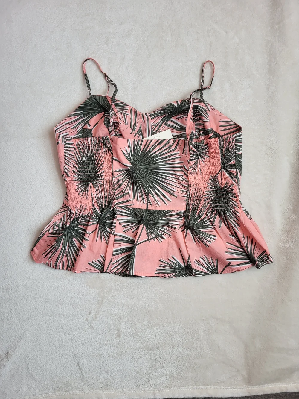 NWT Pink & Green Tropical Palm Print Peplum Cami Blouse Women's XL Summer